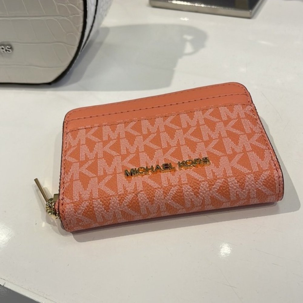 Michael Kors Jet Set Travel Medium Zip Around Card Case Sherbert Multi - Picture 1 of 16